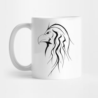 Black and white side profile of eagle with long hair Mug